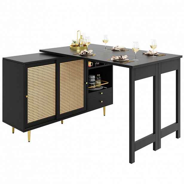OKWISH BAROVÝ stůl 107/40/71,4 cm černý z MDF otočný a rozkládací s úložným prostorem