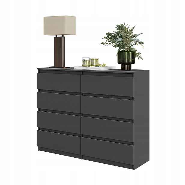 Komoda 120 CM Antracit 8 Zásuvek Obývací Pokoj, Ložnice