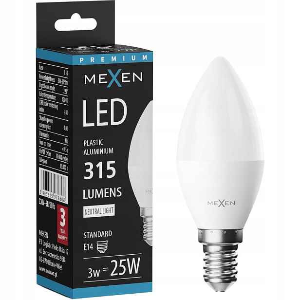 Mexen Nova Led Žárovka E14 C37 3W Neutrální Bílá 4000K 315 LM