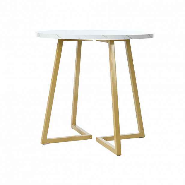 OKWISH JÍDELNÍ stůl 80/75 cm bílý z MDF a kovu s mramorovým dekorem