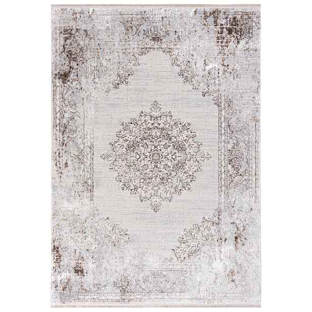 Koberec do obývacího pokoje béžový 160x230 cm rámeček orientální měkký pro alergiky