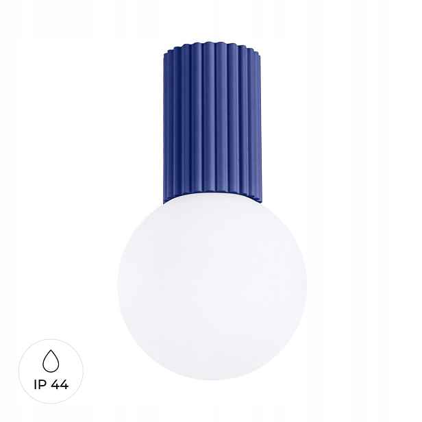 Sollux Stropní svítidlo ultramarínová rýhovaná skleněná bílá koule 12 cm IP44