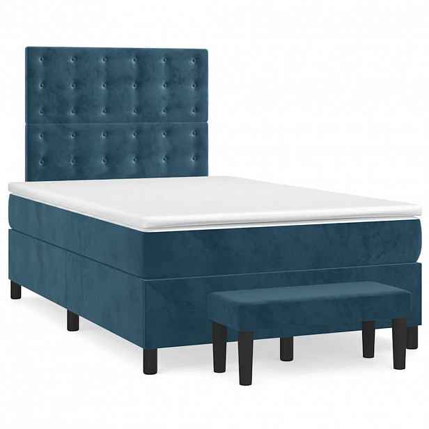 vidaXL Box spring postel s matrací tmavě modrá 120x190 cm samet