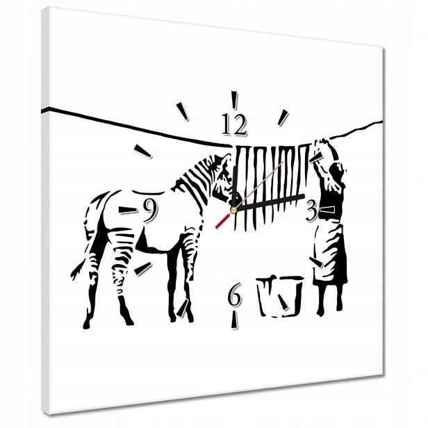 Hodiny 40x40 Praní zebry Banksy Pásky