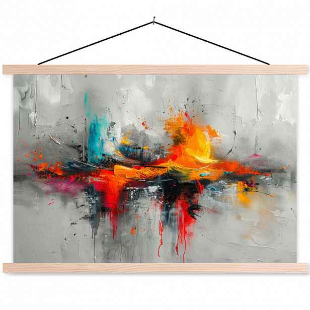 MuchoWow PLAKÁT S MAGNETICKOU LIŠTOU Moderní umění - Oranžová - Šedá - Abstraktní 60x40 cm