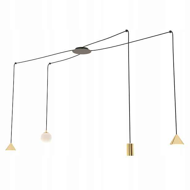 Designová závěsná lampa černá zlatá, nastavitelná, 4 body do obývacího pokoje Emibig