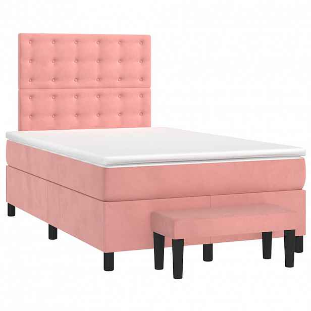 vidaXL Box spring postel s matrací růžová 120x190 cm samet