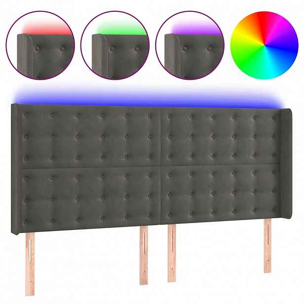 vidaXL Čelo postele s LED tmavě šedé 183 x 16 x 118/128 cm samet