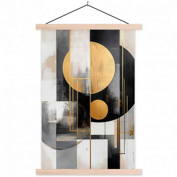 MuchoWow PLAKÁT S MAGNETICKOU LIŠTOU Abstraktní - Zlato - Stříbro - Tvary - Estetické - Moderní 40x60 cm