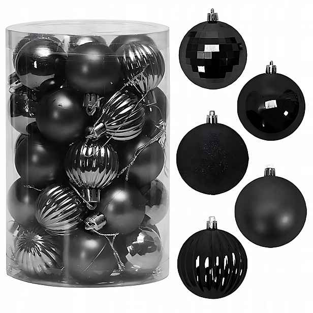 Vánoční Baňky Černé Nerozbitné Ozdoby Na Vánoční Stromeček Set 4cm 34ks