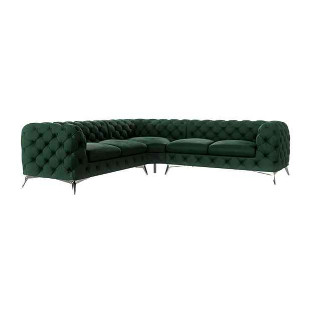 S-Style ROHOVÁ POHOVKA CHESTERFIELD Laura z lahvově zeleného sametu