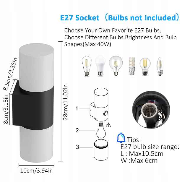 Klighten Nástěnná lampa ve stylu vintage, otočná, E27, černá (2 Kusy)
