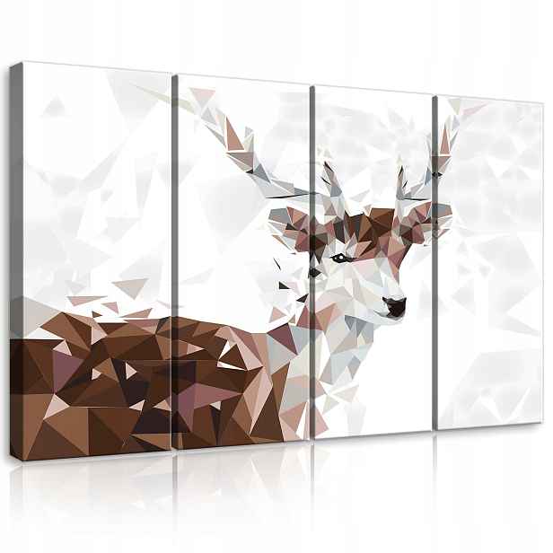 Obraz 120x80 modulární polyptych jelen abstraktní low poly hnědý šedý