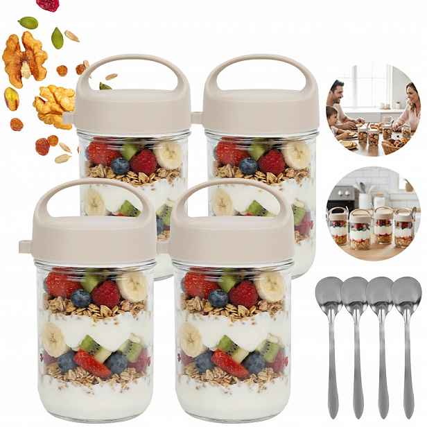 Skleněná Nádoba Na Overnight Oats 15.5 CM S Úchytem V Šedé Barvě