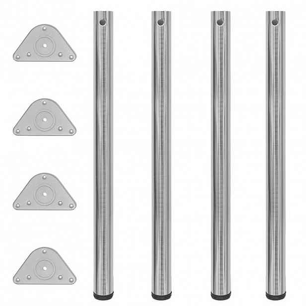 vidaXL 4 stolové nohy s nastavitelnou výškou, broušený nikl, 870 mm