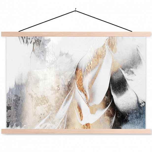 MuchoWow PLAKÁT S MAGNETICKOU LIŠTOU Luxusní - abstraktní - zlatá - bílá 60x40 cm