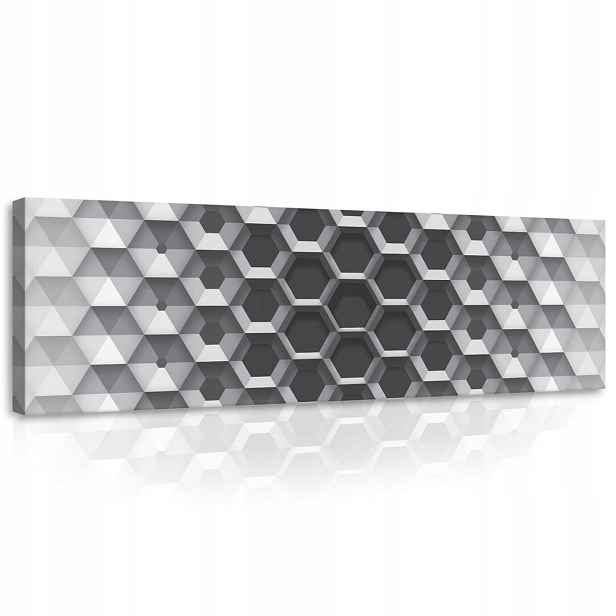 Obraz 145x45 Geometrická abstrakce 3D šedá bílá minimalismus textura