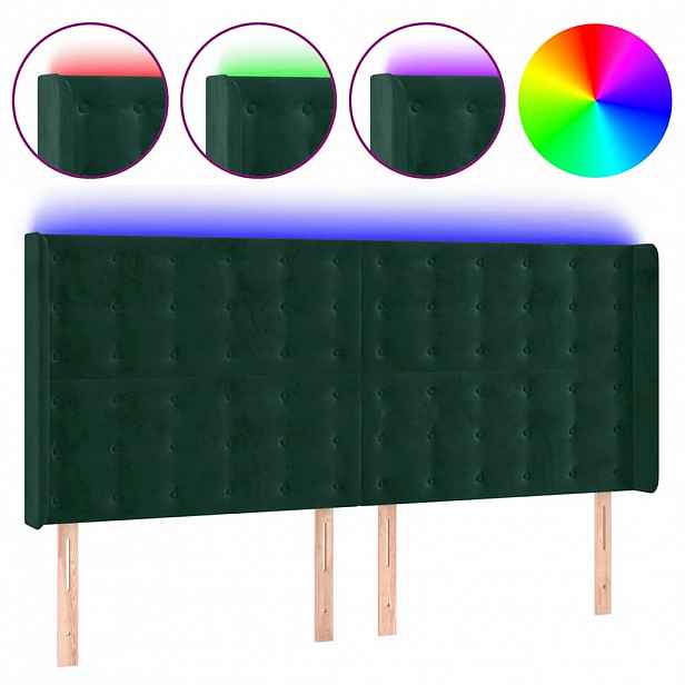 vidaXL Čelo postele s LED tmavě zelené 183 x 16 x 118/128 cm samet