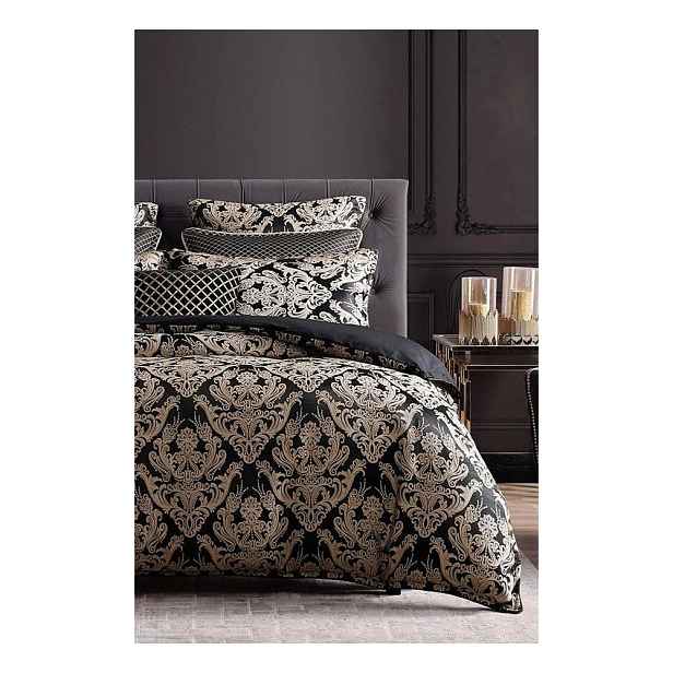 Černé povlečení na dvoulůžko/prodloužené z bavlny Renforcé s prostěradlem/4dílné 200x220 cm Damask – Mila Home