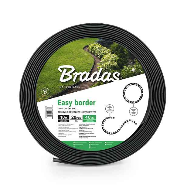 Neviditelný plastový obrubník Bradas EASY BORDER – černý, 10 m × 4 cm + 20 kotvících kolíků