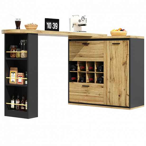 OKWISH JÍDELNÍ stůl 138-220/39/105 cm dekor dřeva z MDF a kovu s výsuvnou deskou a úložným prostorem