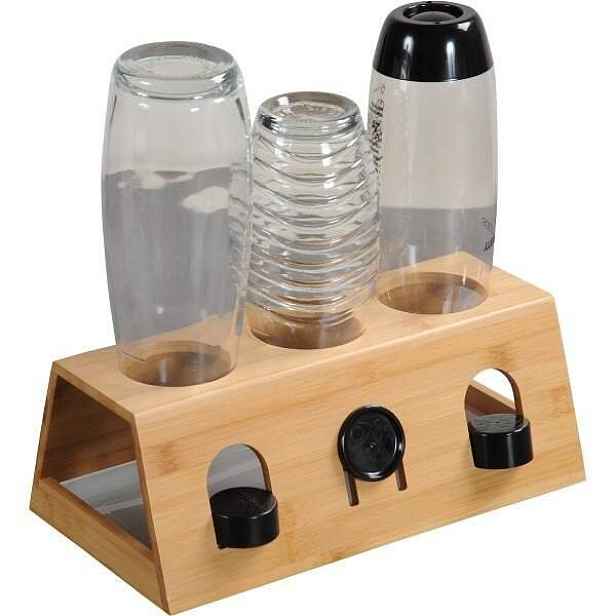 Držák na láhve Sodastream z bambusu s výsuvnou odkapávací miskou