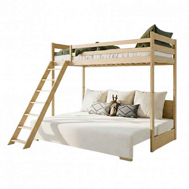 Kids Collective VYVÝŠENÁ postel se spací pohovkou 200 × 140 cm, přírodní / krémová