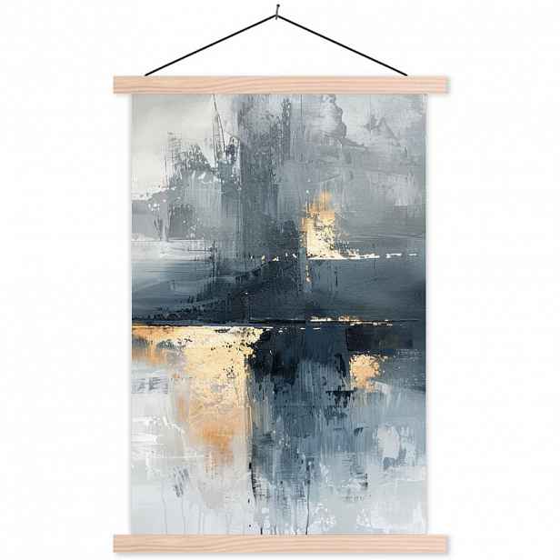 MuchoWow PLAKÁT S MAGNETICKOU LIŠTOU Umění - šedá - zlatá - abstraktní 60x90 cm
