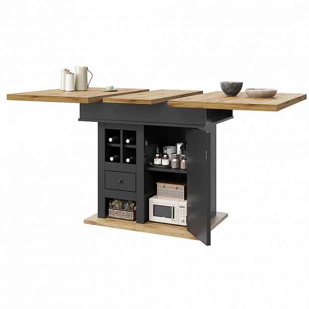 OKWISH JÍDELNÍ stůl 110-140/80/75 cm černá/přírodní z MDF rozkládací s úložným prostorem