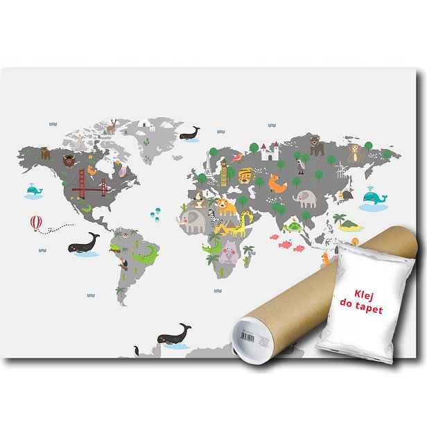 Vinylová fototapeta Mapa světa zvířátka 152x104