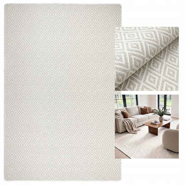 Koberec do obývacího pokoje Moderní 160x230 cm Šňůrový Voděodolný Krémový v Romby