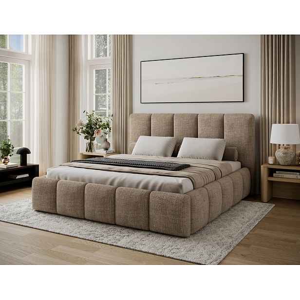 Manželská čalouněná postel 180x200 DOLVERO 3 - tmavě béžová