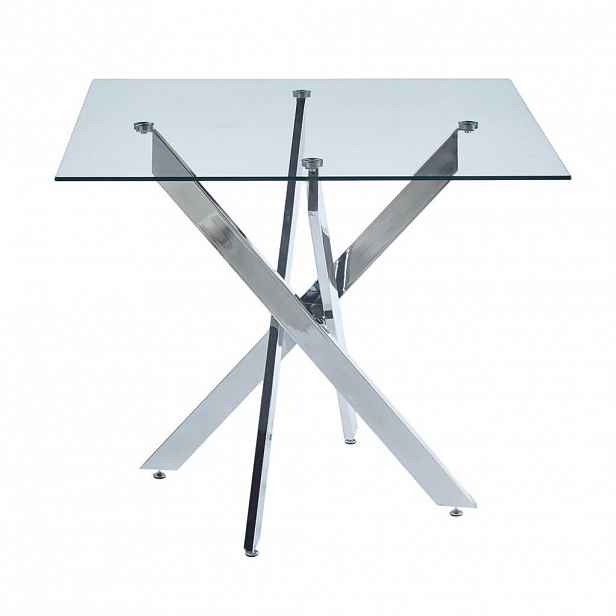 OKWISH JÍDELNÍ stůl 80/80/75 cm stříbrný ze skla a kovu s čtvercovou deskou