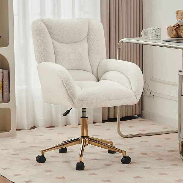 SHOPENTRA OTOČNÉ židle Teddy, výškově nastavitelná, zlatý rám, bílá
