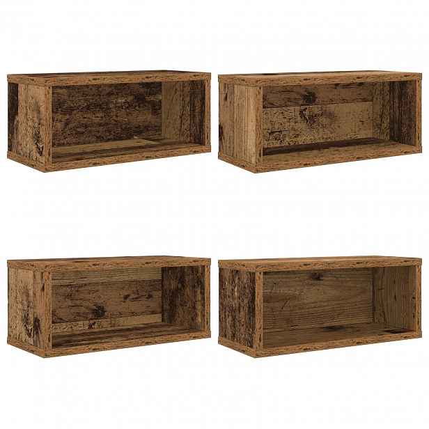 vidaXL Úložný stojan na CD 4 ks Staré dřevo 40 x 17 x 17 cm