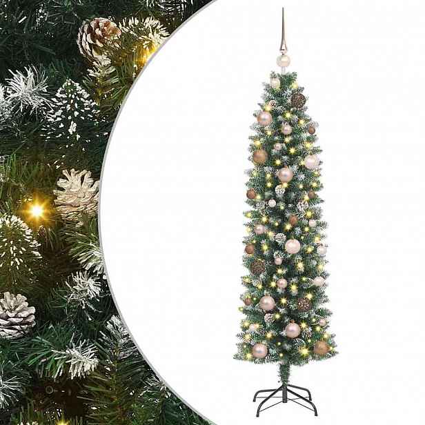 vidaXL Umělý štíhlý vánoční strom Zelená a bílá 150 cm