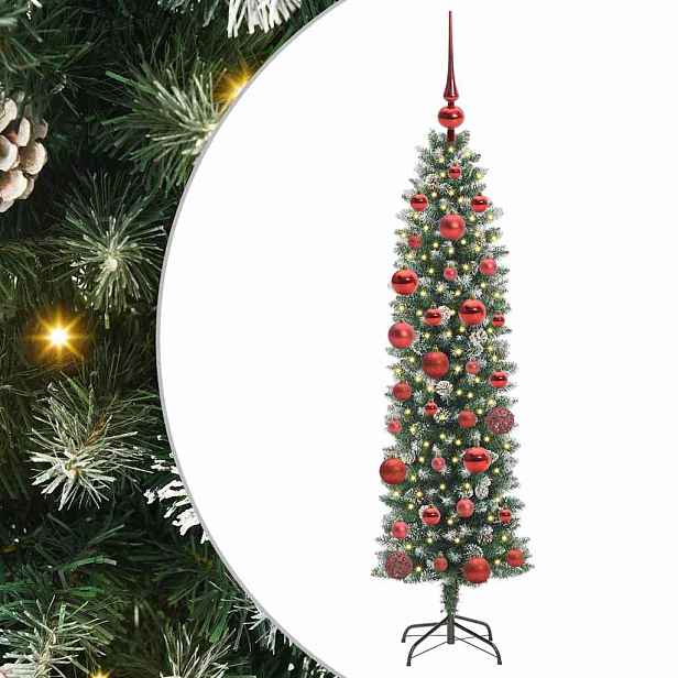 vidaXL Umělý štíhlý vánoční strom Zelená a bílá 150 cm
