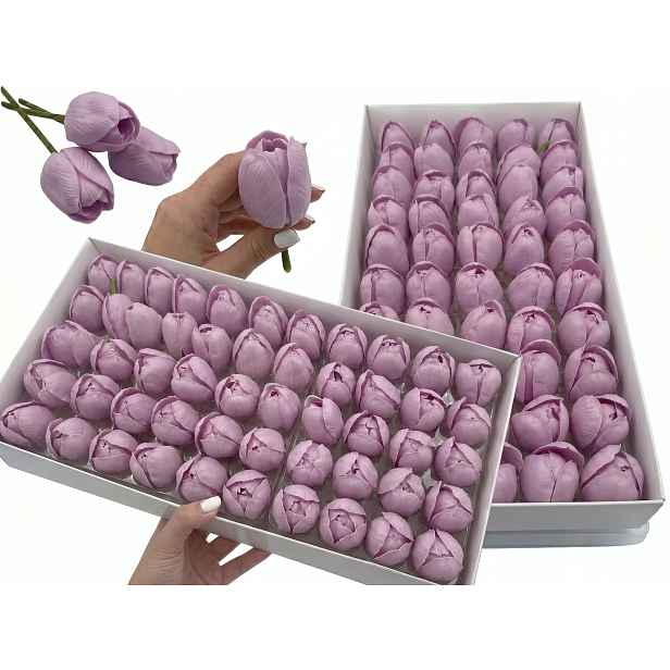Tulipány Mýdlové Fialové Sada 50 Ks Do Koupele Flowerbox Dárek 4X6 CM