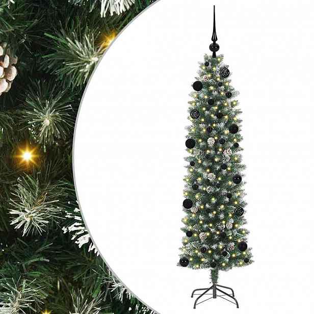 vidaXL Umělý štíhlý vánoční strom Zelená a bílá 150 cm