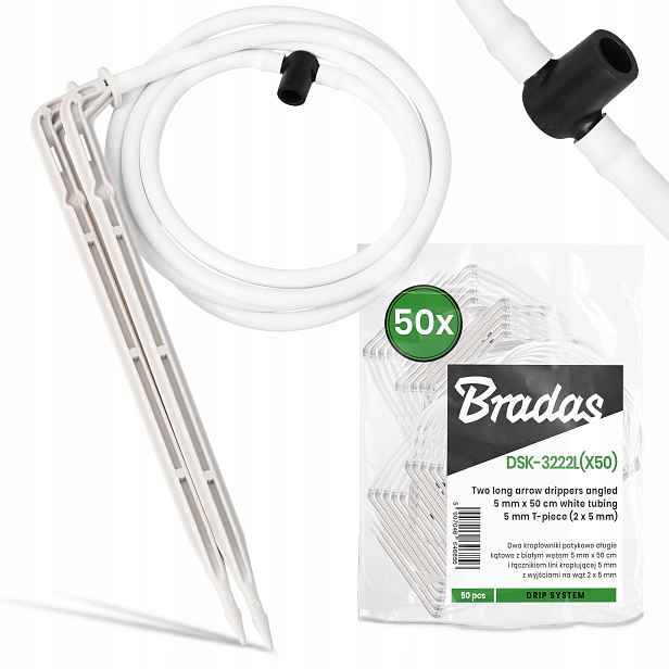 50 x Tyčový kapač Emiter 5 mm 50 cm Kapkový zavlažovací systém Bílý
