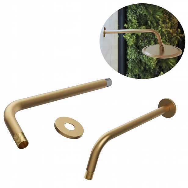 Kulaté rameno dešťové sprchy, nástěnná sprchová trubka, držák brush gold