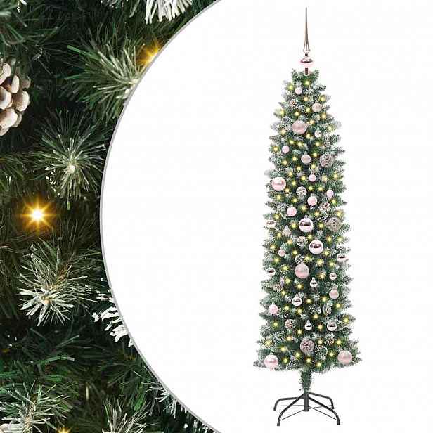vidaXL Umělý štíhlý vánoční strom Zelená a bílá 150 cm