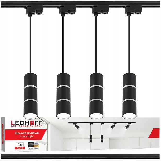 Kolejnicová lišta 1 m 4x závěsná Led lampa Tuba GU10 kolejnicové osvětlení