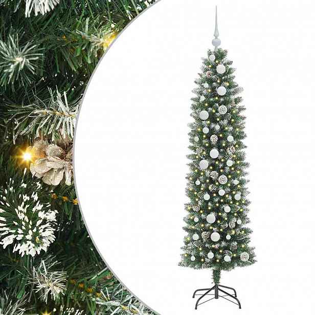 vidaXL Umělý štíhlý vánoční strom Zelená a bílá 150 cm