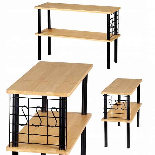 Dvouúrovňová bambusová polička 55x20x38 cm Loft styl do kuchyně Koření Háčky