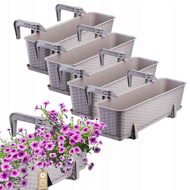 4x Balkonový Truhlík Květináč 60 cm Držáky
