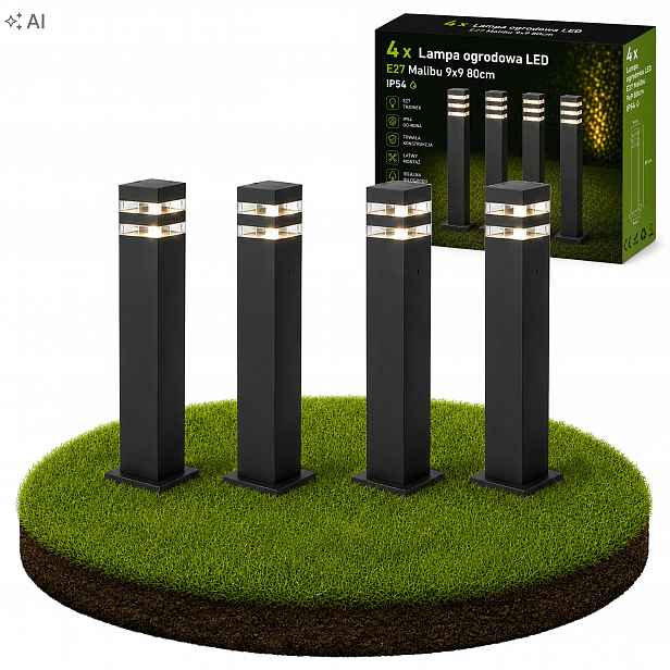 4x Stojací Zahradní Lampa Sloupek Led 80 cm Černá E27 IP54 Hliník