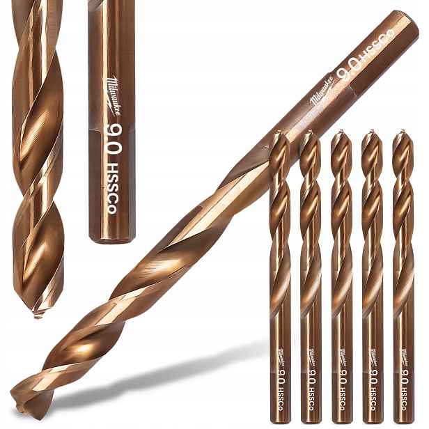 5 x Kobaltové Kovové vrtáky 9 mm z nerezové oceli Inox litiny Hss Milwau R6