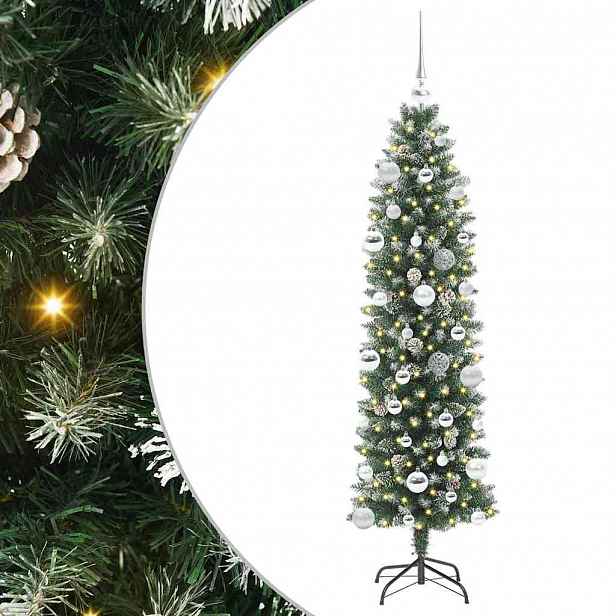 vidaXL Umělý štíhlý vánoční strom Zelená a bílá 150 cm