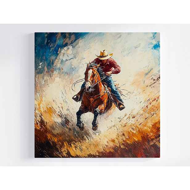 Obraz Na Plátně Plátno Zvíře Koně Kovboj Jezdec Galop Rodeo Pohyb 50x50